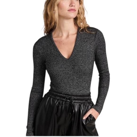 AGOLDE Tavi Mélange Rib Knit Thong Bodysuit in Salt & Pepper Size 10 or L - Picture 2 of 12